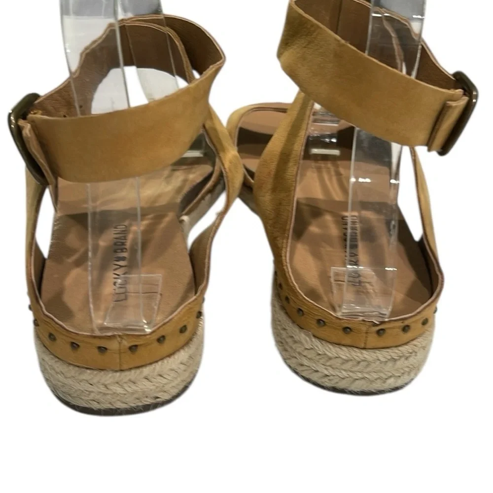 Lucky Brand Gladas Espadrille Ankle Wrap Wedge Sandal SZ 8 Desert Sand